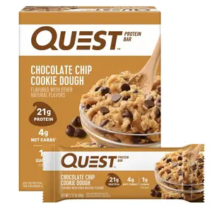 Quest Nutrition Chocolate Chip Cookie Protein Bars, 21g Protein, 4, Net Carbs, 1g Sugar, Gluten Free, Keto Friendly, 4 Count