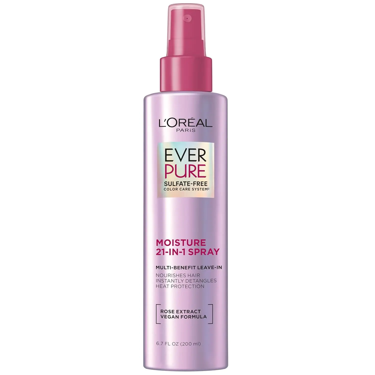 L'Oreal Paris EverPure Moisture 21-in-1 Leave In Conditioner, Multi-Benefit Heat Protectant Spray for Hair Up to 450 ° F, Detangling Frizz Control for Color Treated, Dry, or Damaged Hair, 6.7 Fl Oz