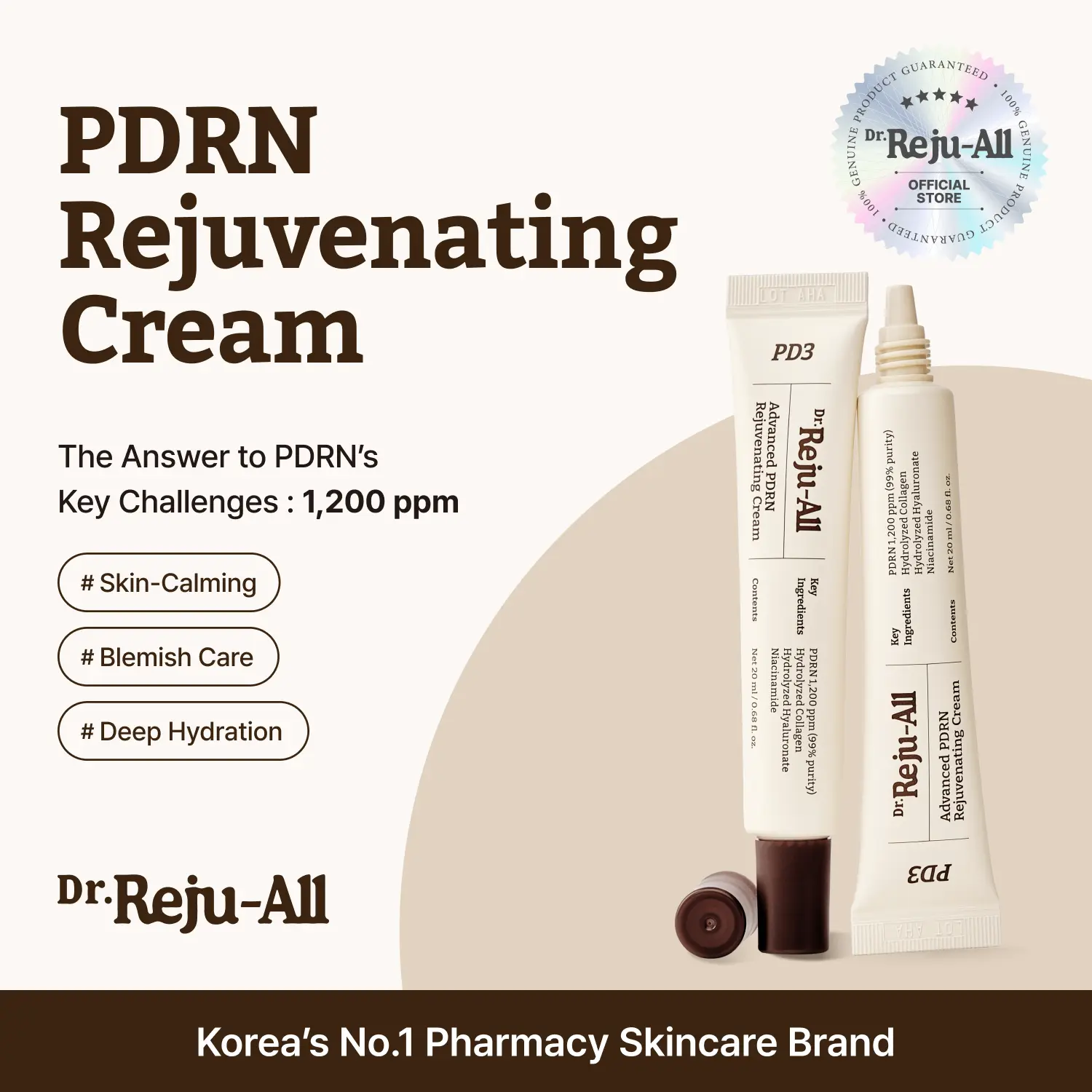 [Official]Dr.Reju-All Advanced PDRN Rejuvenating Cream – Salmon DNA PDRN & Korean Pharmacy Distributed Face Moisturizer – Optimal 99% Pure 1,200 ppm Concentration, Smooth, Lightweight, Hyaluronic