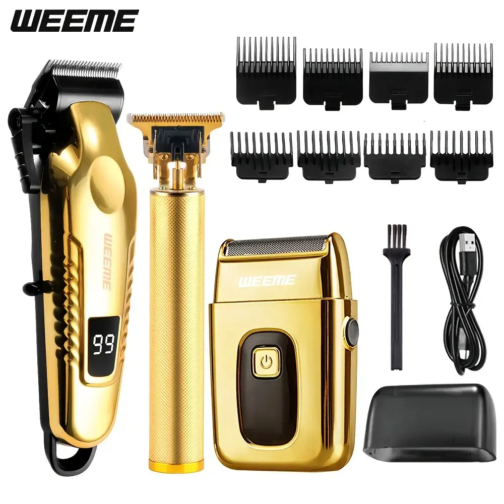 WEEME 3-Piece Men'S Professional Hair And Beard Trimming Set, Cordless Clippers With Led Display, Cordless Hair Cutting, Precision Trimming Kit, Usb Rechargeable, Ideal For Home Use, Perfect Festival Gift, Haircut Trimmer Kit