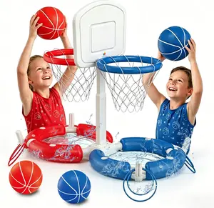 Dual Pool Basketball Hoop with Backboard for Boys Girls 2-in-1 Floating Pool Toys Ring Game 4 Balls 8 Rings & Pump Outdoor Swimming Pool Basketball Games Water Play Summer Toy for Adults and Family