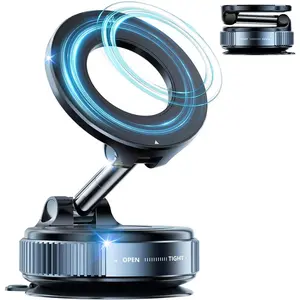 Universal Magnetic Car Phone Holder - Strong Vacuum Suction Cup Mount for All Smartphones & Vehicles | Foldable Design Works on Dashboard, Gym & Bathroom Mirrors