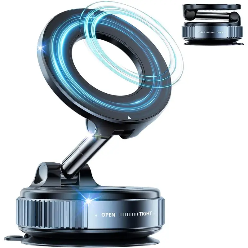Universal Magnetic Car Phone Holder - Strong Vacuum Suction Cup Mount for All Smartphones & Vehicles | Foldable Design Works on Dashboard, Gym & Bathroom Mirrors