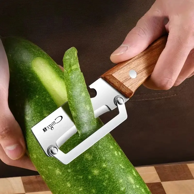 1pc Stainless Steel Veggie Peeler with Wooden Handle - Durable Blade Kitchen Utensil for Home Kitchen Peeling, Slicing