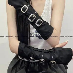 Gothic dark metal arm sleeves, black half-fingerless gloves, punk sun protection arm sleeves, ins