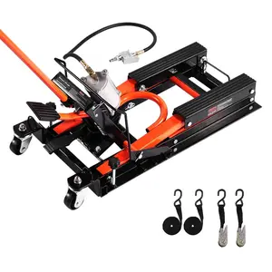 fathersdaygift VEVOR Motorcycle Lift, 1500lbs Weight Capacity, Hydraulic Pneumatic Motorcycle Jack, 4.1-15 in Height Range, Heavy Duty Bike Repair Stand with Removable Ramp with 2 Casters for ATVs, Dirt Bike