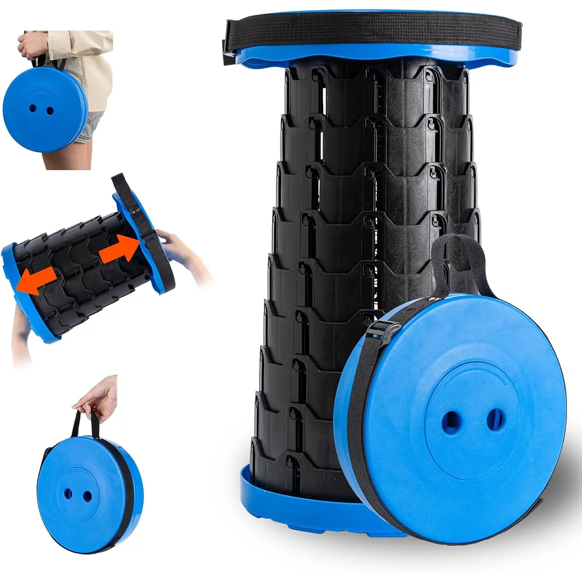 Portable Telescopic Folding Stool – Adjustable Height with 12 Locking Positions, Ultra-Compact & Lightweight for Camping, Fishing, Picnic, Hiking & Travel (25cm Folded Size) ️