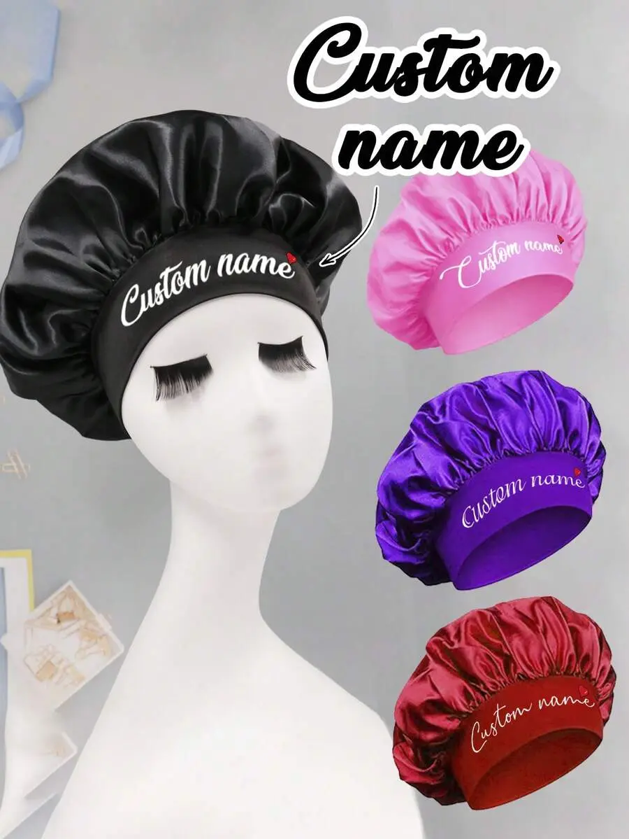 Customized Silk Sleep Cap, Can Print Name, Personalized Silk Sleep Cap For Women, Customizable Satin Sleep Cap, Hair Cap, Curly Hair Silk Sleep Cap, Hat Sleep Cap, Valentine's Day Gift, Birthday Gift, Fashion, Comfortable, Bathroom, Bedroom, Exquisite, Me