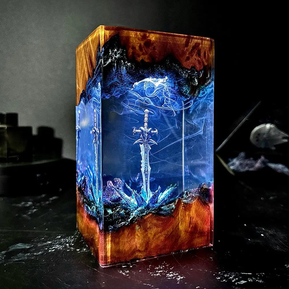 Handmade Frostmourne Sword Epoxy Resin Table Lamp - RGB Color-Changing LED Bulbs, Durable Eco-Friendly, Warm Ambient Light, Indoor Use Video Game Decor, Artisanal Birthday Gift for Fans