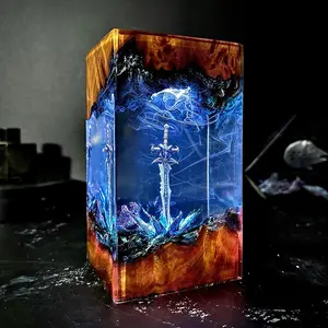 Handmade Frostmourne Sword Epoxy Resin Lamp - RGB Color-Changing LED Night Light, Gaming Room Decor, Unique Holiday Gift, Personalized Home Decoration for Video Game Fans, Resin Lamps