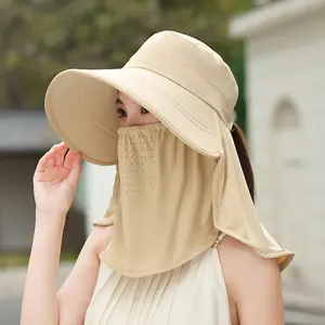 Women's Summer Sun Hat: Integrated Ice Silk Design with Face Mask and Neck Guard—New Style Wide-Brimmed Sun Visor
