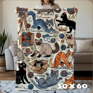Cute Cat Blanket for Cat Lovers  Throw Blankets Gift for Cat Moms & Pet Parents  Custom Pet Blanket  Cozy Plush Blanket for Bed, Sofa, Office & Travel Perfect for Bedroom Decor