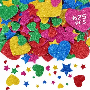 625Pcs Foam Stickers | Glitter Heart Stickers | Colorful Self Adhesive Mini Star Heart Shapes Sticker | Foam Sticker for Crafts Scrapbooking Supplies Envelopes Home Decor Valentine's Day Christmas