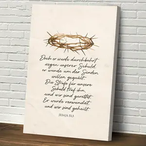 1Pc Crown Of Thorns & German Scripture Canvas Wall Art - Jesaja 53:5 Bible Verse Religious Decor, Regenerated Wood Frame & Wrapped Canvas For Living Room, Study, Church - Inspirational Christian Home Decor, Scripture Wall Decor, Elegant Font Artwork
