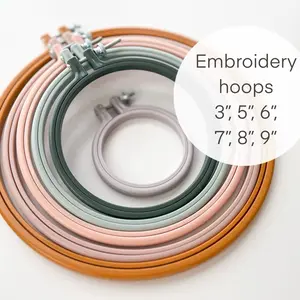 Plastic embroidery hoops 3”, 5”, 6”, 7”, 8”, 9”, muted colors no slip embroidery hoops, cross stitch plastic hoops, large embroidery hoops