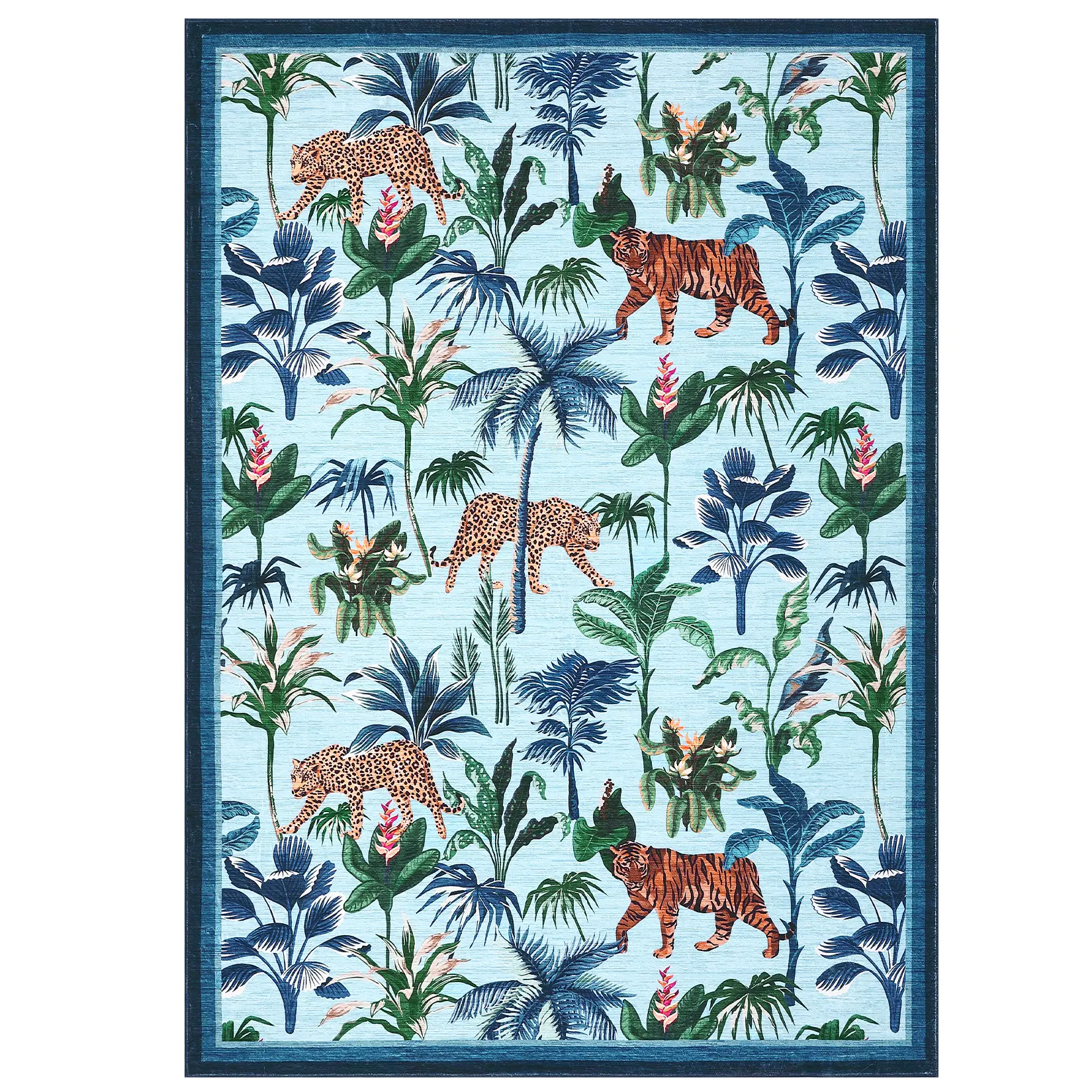 9x12 ft Rectangular Imitation Cashmere Polyester Fiber Decorative Area Rug, Jungle Motif (Tiger, Leopard), Modern, Foldable, Washable, Durable, for Hallway Use, Animal Printed Rug, Durable Area Rugs