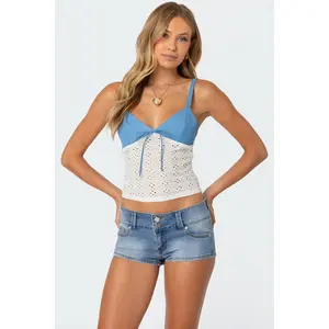 Denim & Eyelet Tank Top