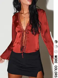 Women's Long Sleeve Blouse Lace, Elegant Casual Top for Spring & Fall, Women's Clothing for Daily Wear, Womenswear, Lady