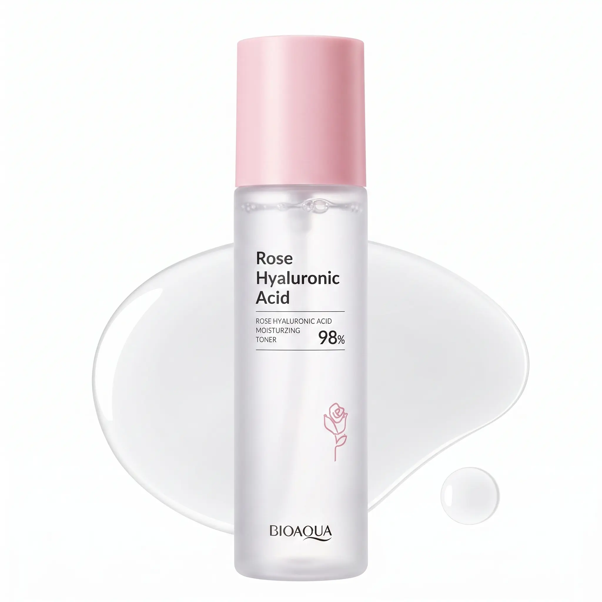 BIOAQUA Rose Hydrating Rice Extract Toner with Hyaluronic Acid 100ml | Watery Fresh Face Toner, First-Step Skin Care for Smooth Makeup Prep all-day suppleness low-irritation double layer ricemilk toner