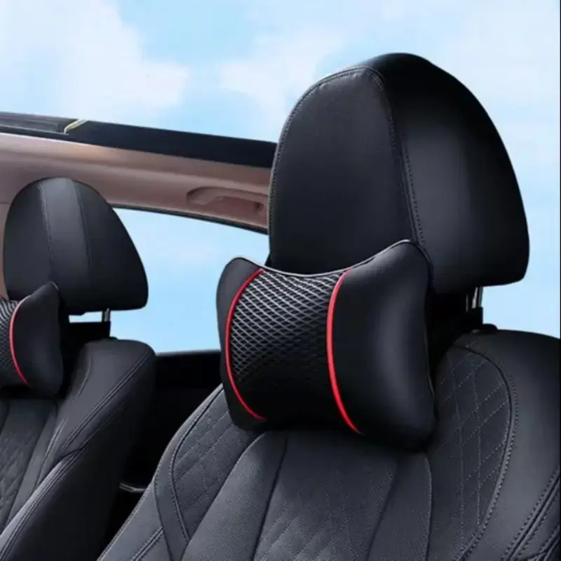 PU Leather Knitted Car Pillows, Headrest Neck Rest Cushion, Support Seat Accessories, Auto Safety Pillow, Universal Decor, Interior, Vehicle Automotive