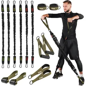 Tribe Lifting Tube Resistance Bands with Handles and Bar, 180lbs Workout Set with Ankle Straps and Door Anchor for Home Gym