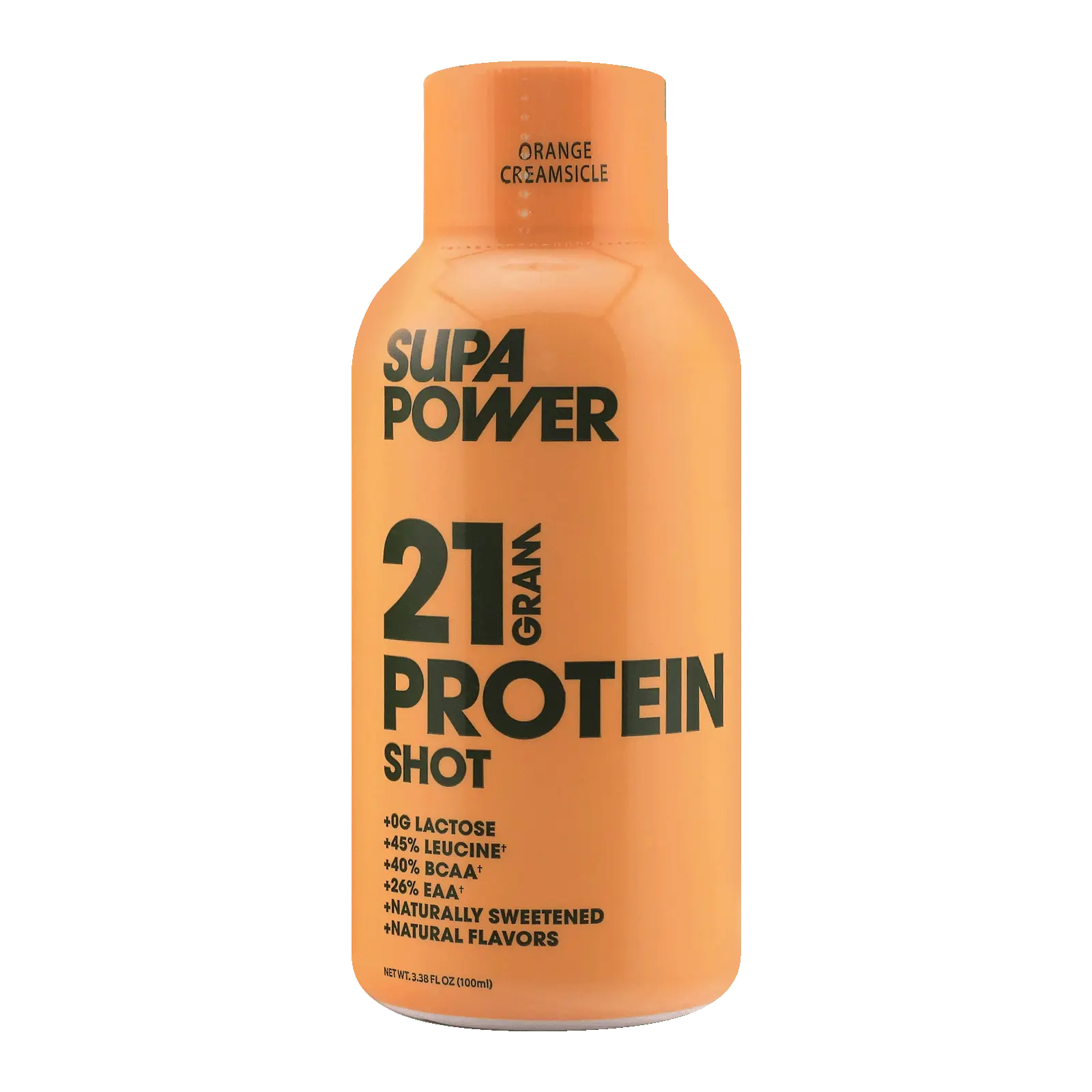 SUPA Power Protein Shot - 21 Grams of Protein, Orange Creamsicle Flavor, 45% More Leucine, 40% More BCAA, 26% More EAA, 90 Calories, Lactose-Free, Sugar-Free, High-Quality Post-Workout Beverage Energy
