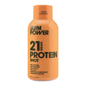 SUPA Power Protein Shot - 21 Grams of Protein, Orange Creamsicle Flavor, 45% More Leucine, 40% More BCAA, 26% More EAA, 90 Calories, Lactose-Free, Sugar-Free, High-Quality Post-Workout Beverage Energy