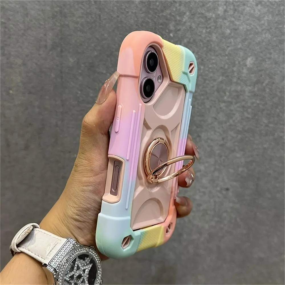 Hard Armor Grip Case Compatible with iPhone 17 air 16 15 14 13 12 11 Pro Max Plus 360° Swivel Ring Stand, Drop Resistant Full Body Rugged Case 3-In-1 Protective Durable Case