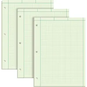 Engineering Graph Notebooks, 3 Pack Quad Ruled Pad, 8-1/2" x 11", Glue Top, 5 x 5 Graph Rule on Back, Green Tint Paper, 3-Hole Punched, 100 Sheets per Pad (35507A)