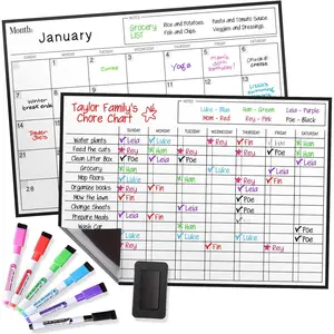 Cinch  Dry Erase Calendar  Chores Chart for  Bundle for Fridge: 2 Boards Included 17"x12", 6 Fine Tip Markers  Large Eraser w/, Chore Chart  Board for  and Adults