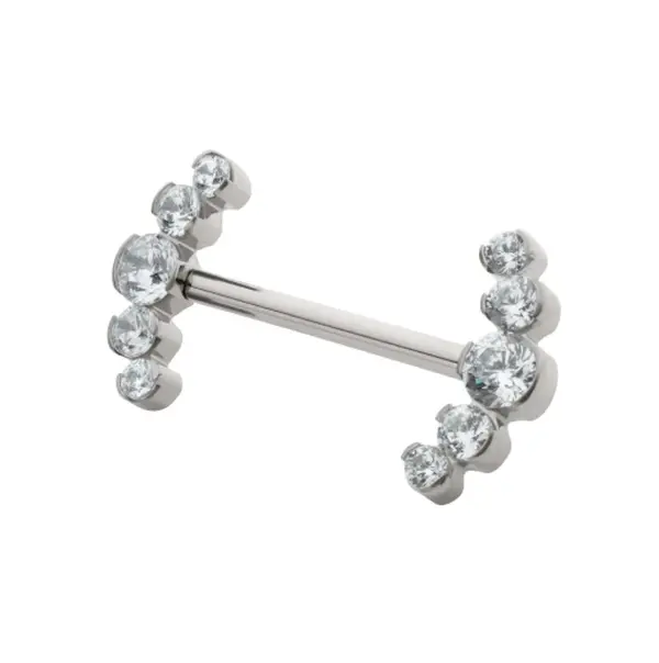 Bezel Set 5 Cluster Nipple Barbell, 14g Threadless Titanium Jewelry for Mix and Match Tops, Cubic Zirconia or Opal, Mix And Match Front-Facing Tops, 14G 5/8"