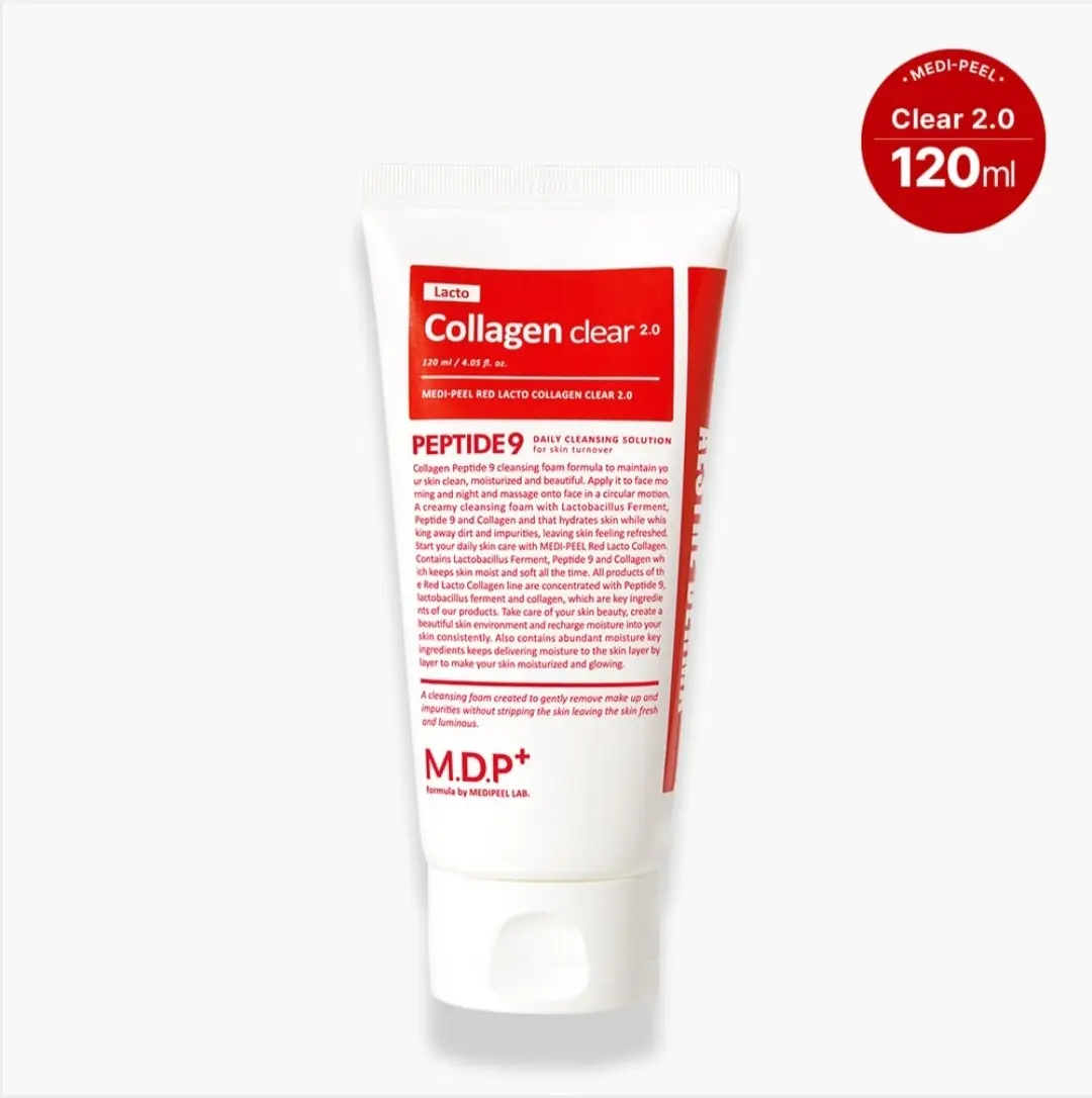 MDP+ Red Lacto Collagen Clear Foam Facial Cleanser 2.0 Regular Edition, 120ml, Cleansing, Sulfate-Free, with Purslane Extract & Safflower Flower Extract