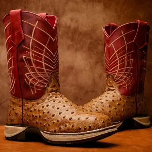 Honey Ostrich Leather Boots With 3D Lightweight Sole - Composite Toe
