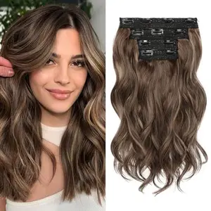 Final Stock: REECHO 4PCS Clip in Hair Extensions for Women – 14"  Natural Wavy Hairpieces – Soft Synthetic Hair Clips for Volume and Length – Heat Resistant – Chocolate Brown Highlights