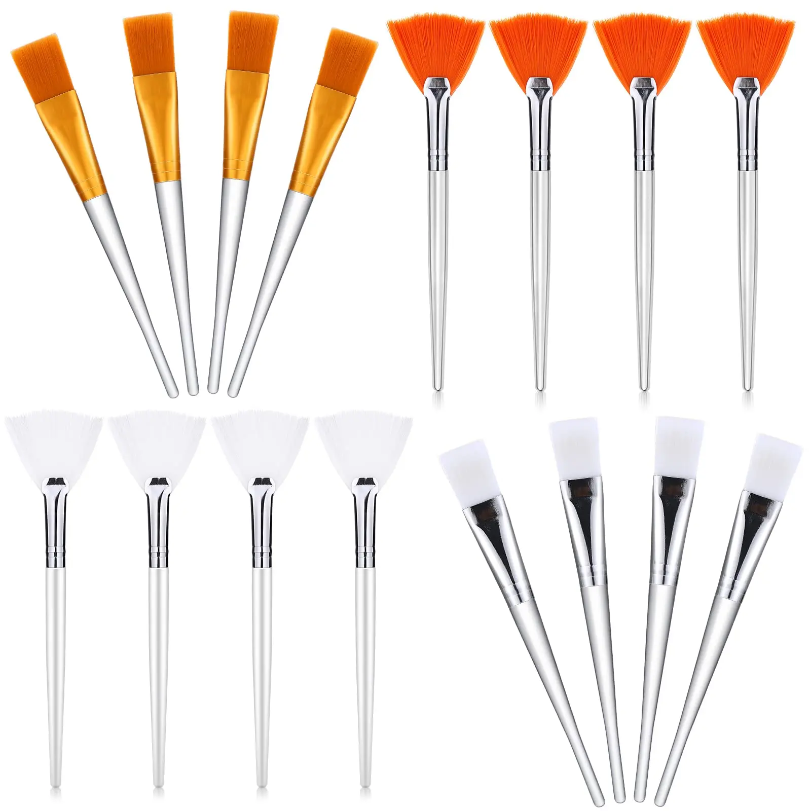 16 Pieces Face Mask Fan Brush Applicator Set Includes Soft Facial Fan Brush Esthetician Face Mask Brush Cosmetic Makeup Tools for Eyelash Extension(6 Inches long,Simple)