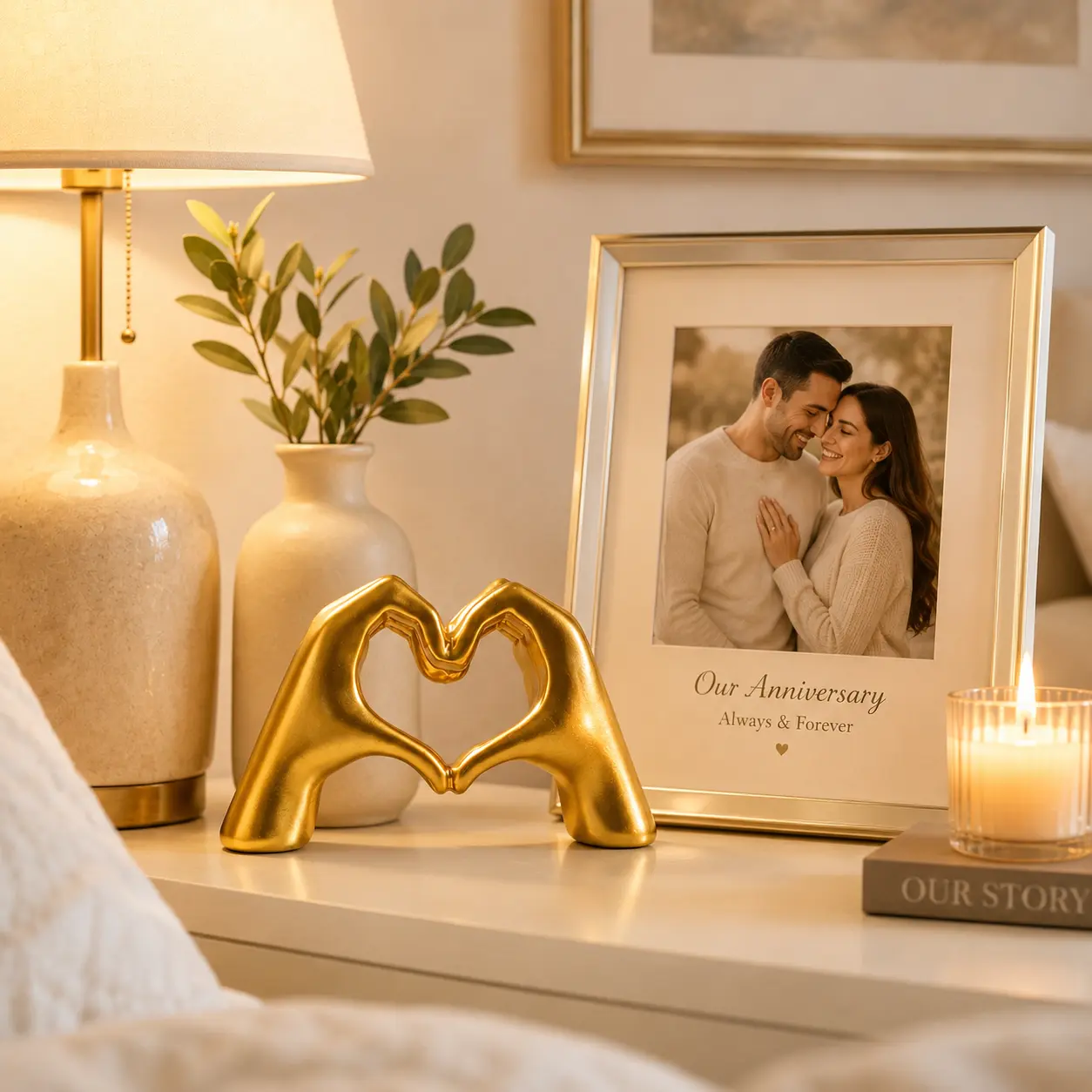 Golden Hand Heart Resin Statue, Symbolic Love and Gratitude Decor, Elegant Desk & Shelf Accent, Meaningful Gift for Family, Friends, Teachers and Special People