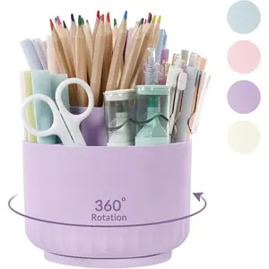 Rotating Desk Organizer, Dual-Purpose Pencil and Pen Holder for Desktop, 5 Slots, Purple