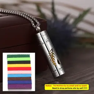 Fashion Hollow Cylinder Fragrance Pendant - Stainless Steel Necklace with 10 Cotton Diffuser Necklaces, Personalized Daily Wear Accessories Luxury Jewelry mother's day gift cross necklace initialnecklace necklaces men y2kaccessories name necklace