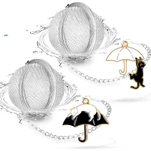 2Pack Tea Infuser with Cute Cat Charm,Premium Stainless Steel Loose Leaf Tea Strainer Tea Steeper Tea Ball Tea Infusers for Loose Tea