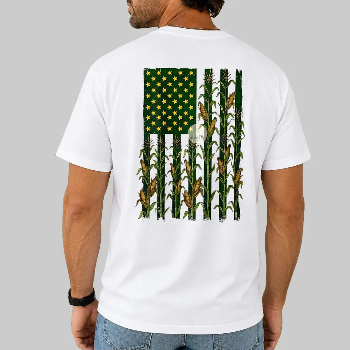 American Flag Corn Field Shirt, Patriotic Farmer Graphic Tee, Farm Life T-Shirt, Corn Farming Gift for Men