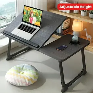 [cozy]Portable Laptop Table - Adjustable Height Foldable Desk for Home Office, Study, and Reading - Sturdy, Resistant, Multifunctional with Cup Holder and Compact Design for Space-Saving Convenience