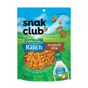 Snak Club Crunch Mix with Hidden Valley Ranch Seasoning, Toasted Corn, Chili Cheese Corn Jacks, Sesame Sticks, and Rye Chips, Resealable Bag, 8 oz