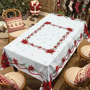 Christmas Tablecloth with Ribbon Tree Design, Long Rectangular Holiday Home Decor, Perfect for New Year Party Dinner Atmosphere, Overlay Table Cover