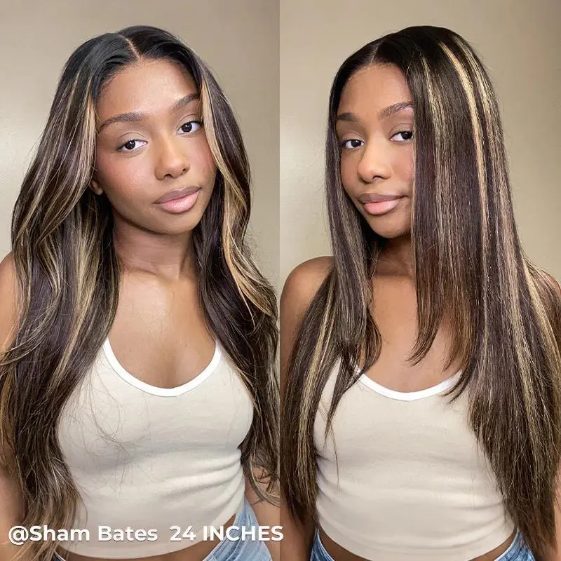 ISEE HAIR Wear Go Straight 7*5 Lace Front Wig Brown Balayage Highlight Layered Cut Wear Go Wig with Drawstring Cap Glueless Human Hair Wigs Vacation Hair #SummerWins #DealsForYouDays