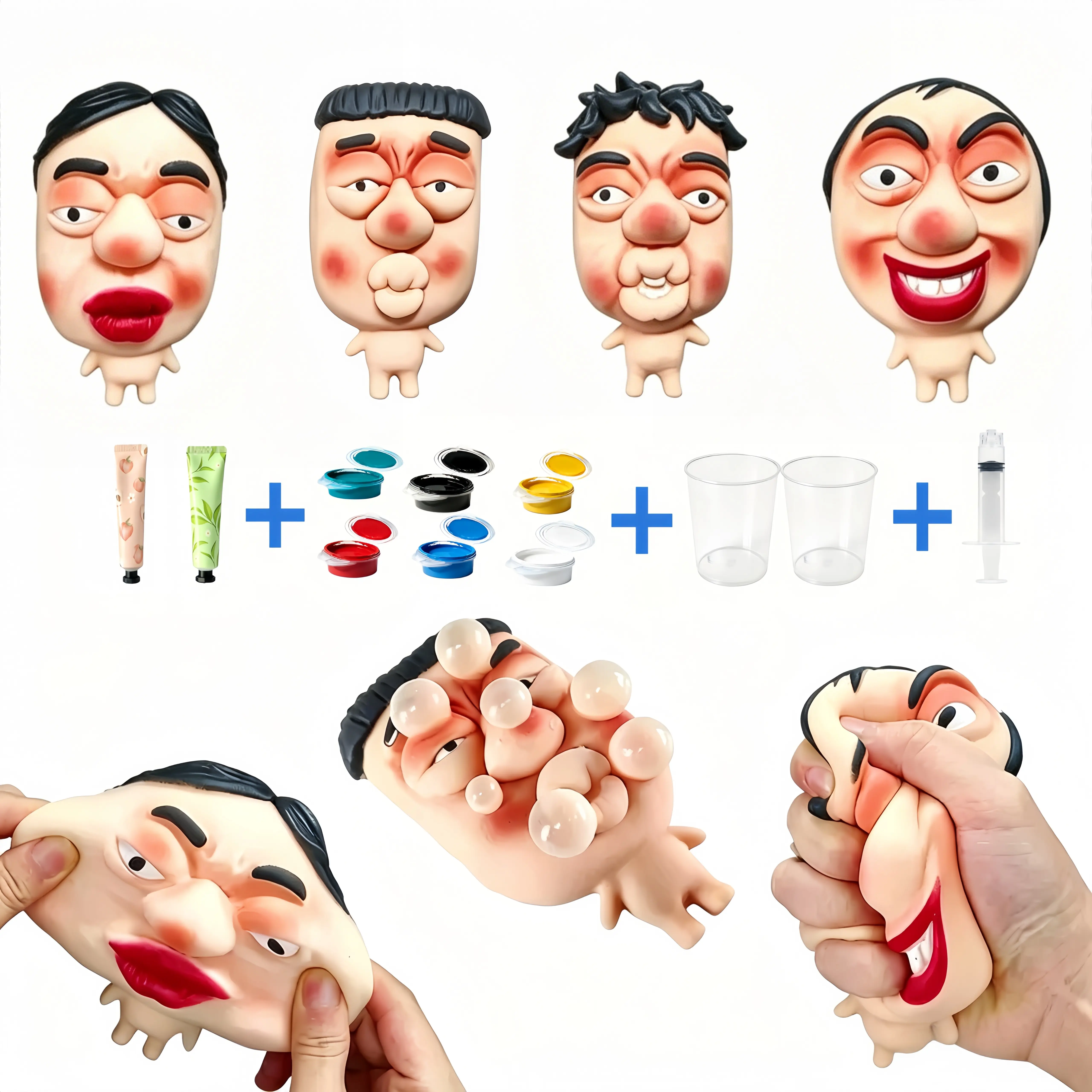 Ugly Cute Human Face Stress Relief Squishy Toy - Creative DIY Bubble Squeezing Sensory Toy, Classroom Favors, Funny Gag Gift for Kids, Anxiety Relief Item