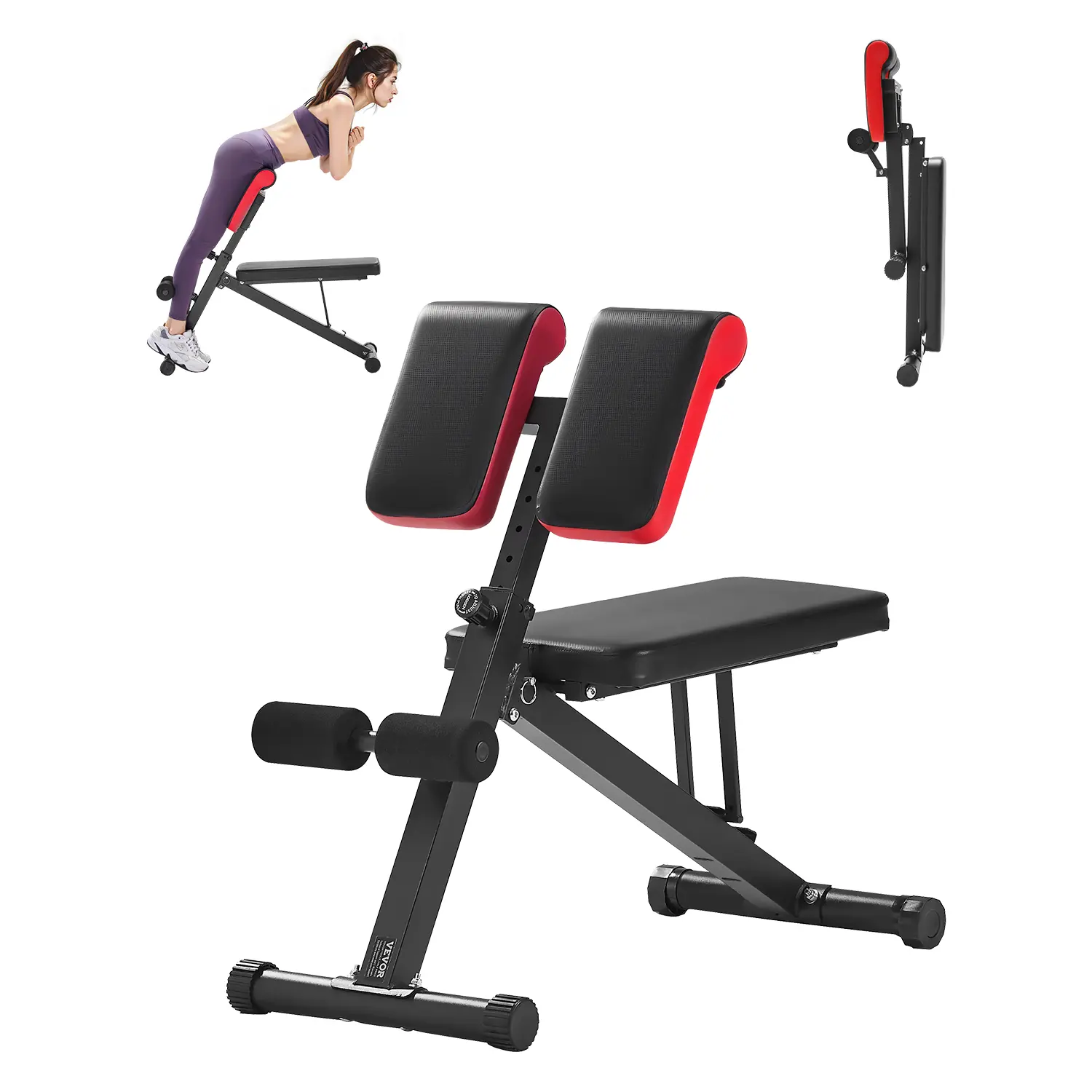 【SuperBrandDay】VEVOR Multi-Functional Weight Bench for Full Body Workout, Roman Chair Hyperextension Bench, 330 lbs Adjustable & Foldable Equipment for Back Arm Core Ab Workout, Sit Up Exercise Machine for Home Gym, Adjustable Workout Benches, Exercise E