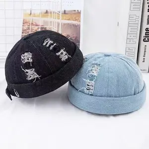 New distressed denim bucket hat, unisex hip-hop street retro style, adjustable size for men and women breathable baseball cap casual girls