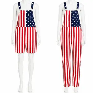 Patriotic Star Striped Overalls, Loose Summer Jumpsuit for Independence Day, Memorial Day, Parades, Parties & Vacation
