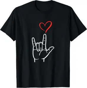 ASL I Love You Sign Language Shirts for Women Valentines Day T-Shirt Pure Cotton Graphic Tees Menswear Top: Gifts for Men & Women