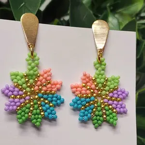 Elegant Flowered Multicolor Earrings with  Glass Beads with  Goldfield Hook.
